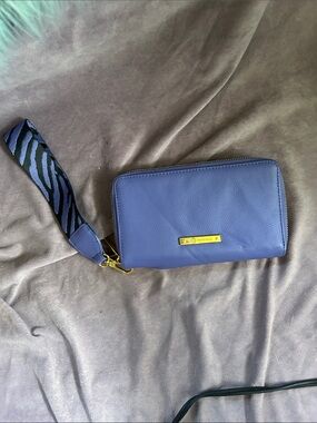 Joy Mangano Periwinkle Leather Wristlet with Zebra-Pattern Strap
